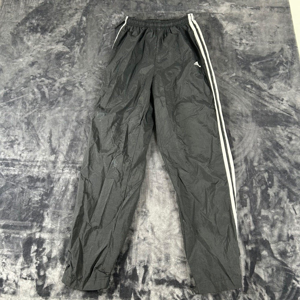 Adidas Track‎ Pants Mens Small Black 3 Stripe Windbreaker Nylon 2452